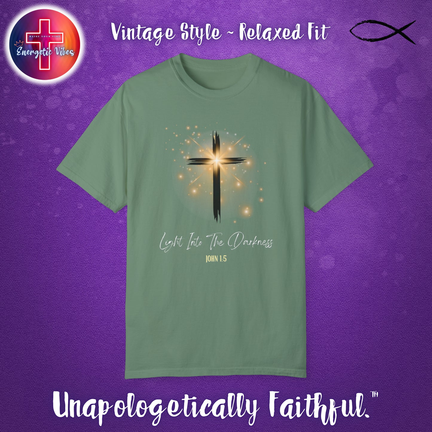 Light Into The Darkness ~ John 1:5 Unisex Christian T-Shirt | Vintage Style Relaxed Tee