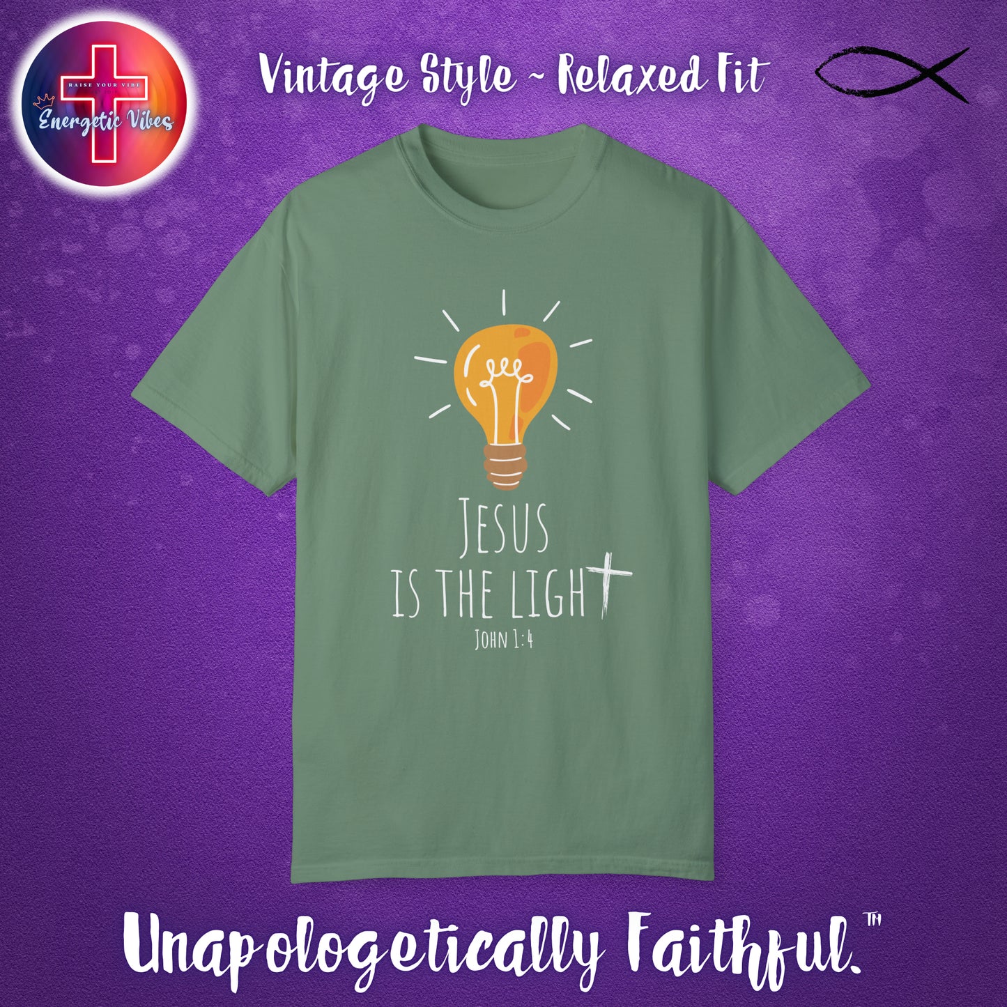 Jesus Is The Light ~ John 1:4 Unisex Christian T-Shirt | Vintage Style Relaxed Tee