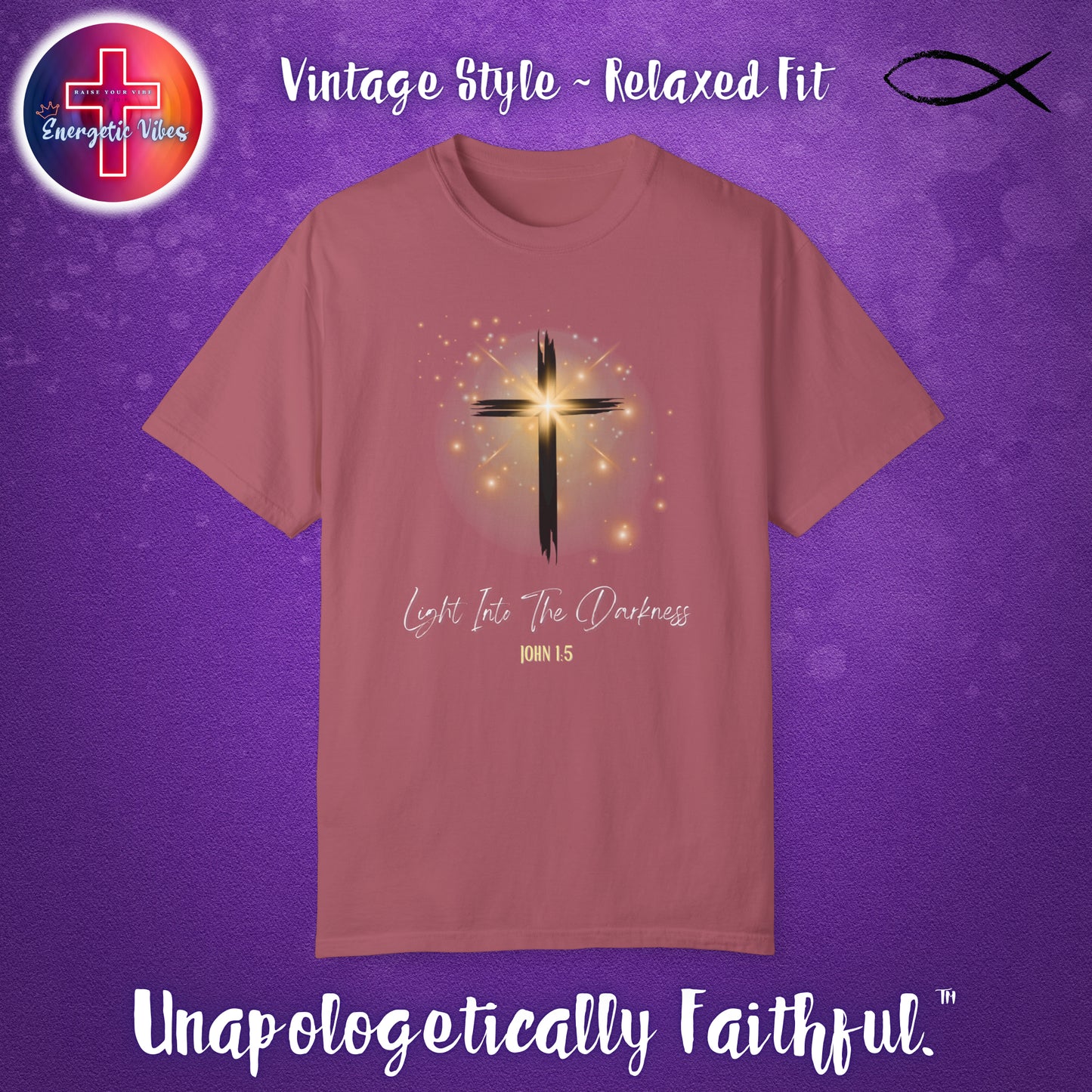 Light Into The Darkness ~ John 1:5 Unisex Christian T-Shirt | Vintage Style Relaxed Tee