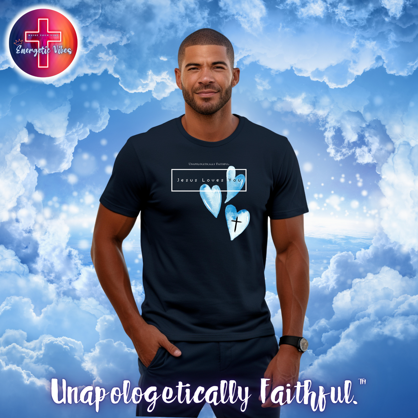 Jesus Loves You ~ Blue Hearts Unisex Christian T-Shirt | Classic Style Modern Tee