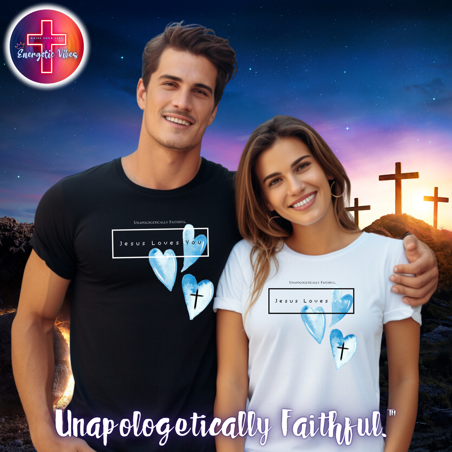 Jesus Loves You ~ Blue Hearts Unisex Christian T-Shirt | Classic Style Modern Tee