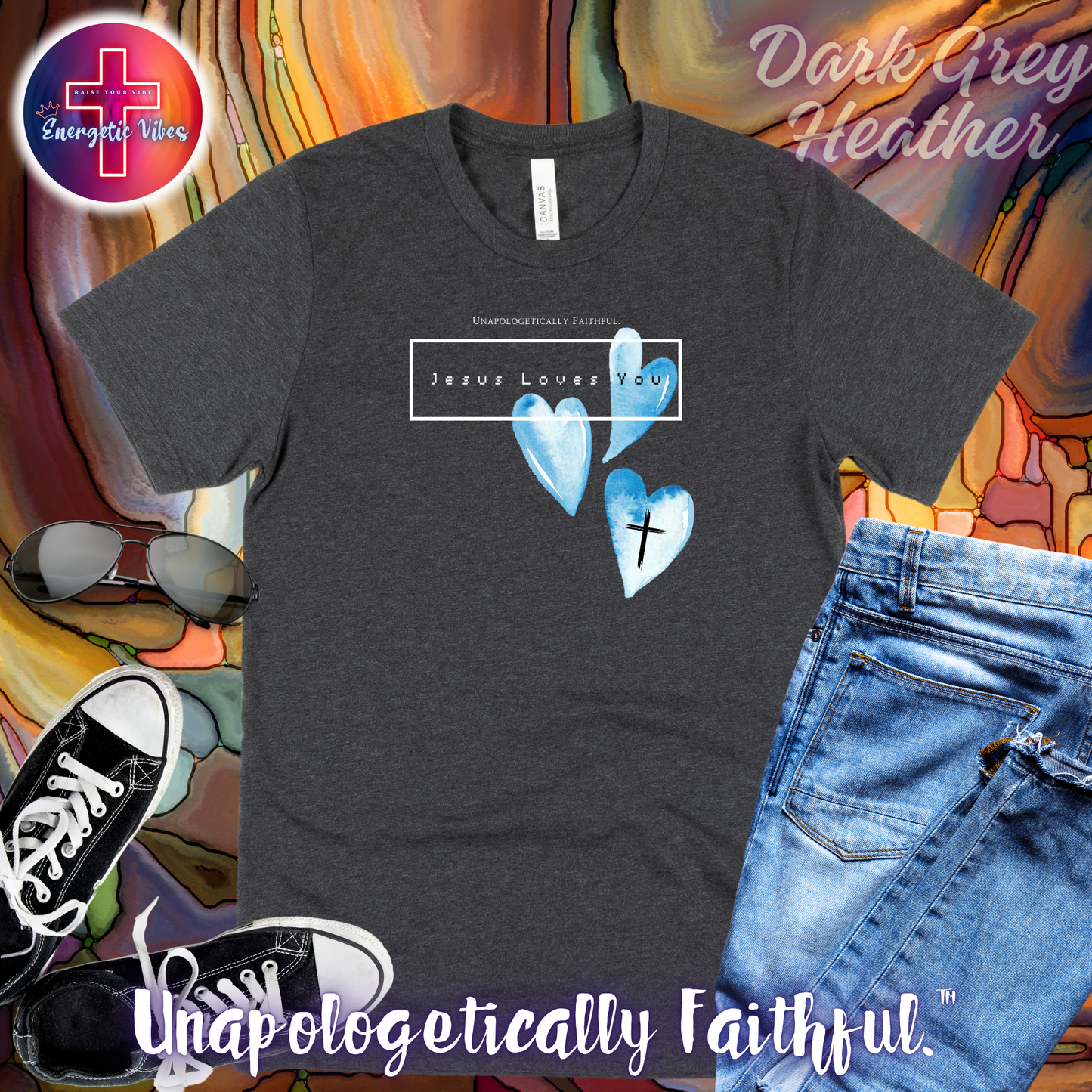 Jesus Loves You ~ Blue Hearts Unisex Christian T-Shirt | Classic Style Modern Tee