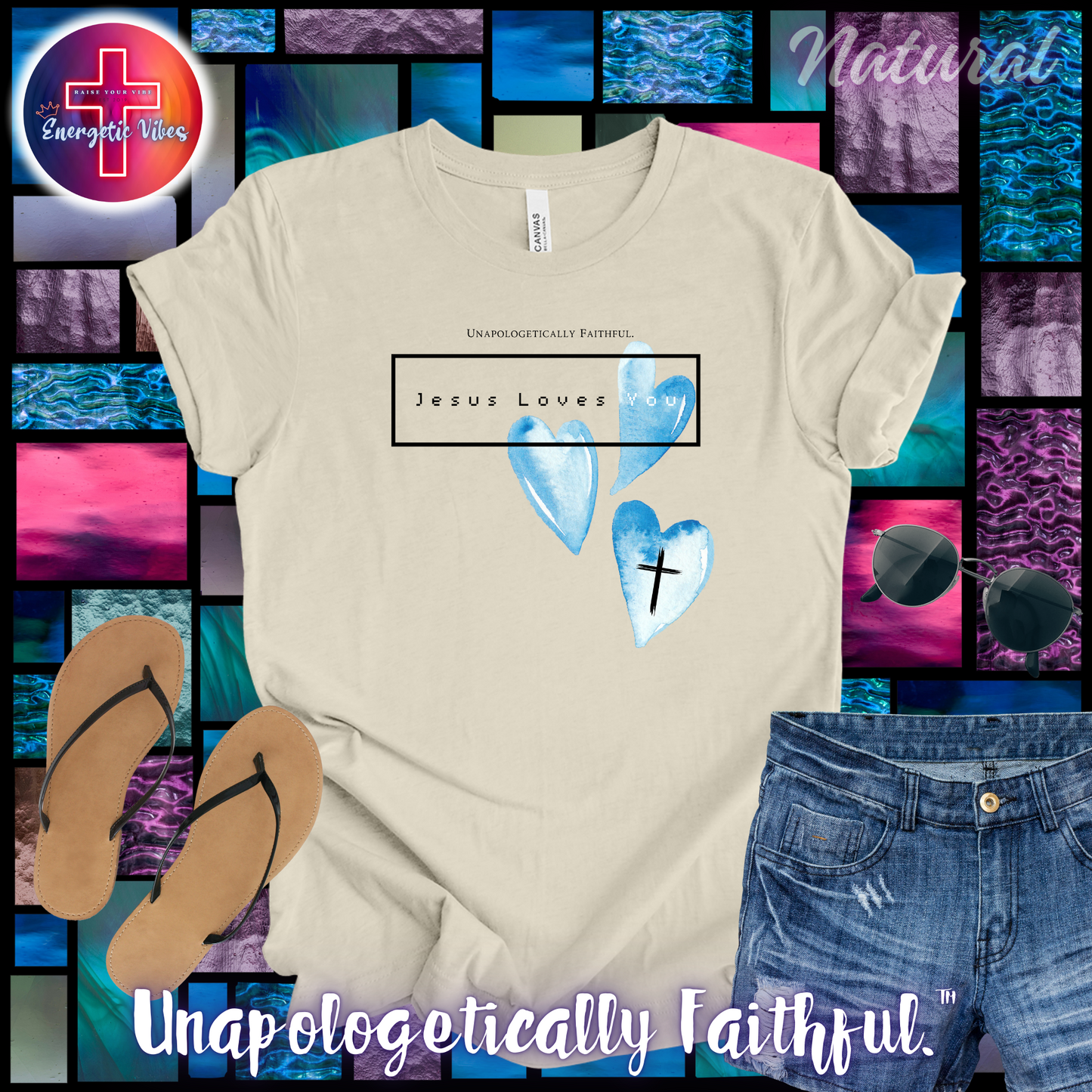 Jesus Loves You ~ Blue Hearts Unisex Christian T-Shirt | Classic Style Modern Tee