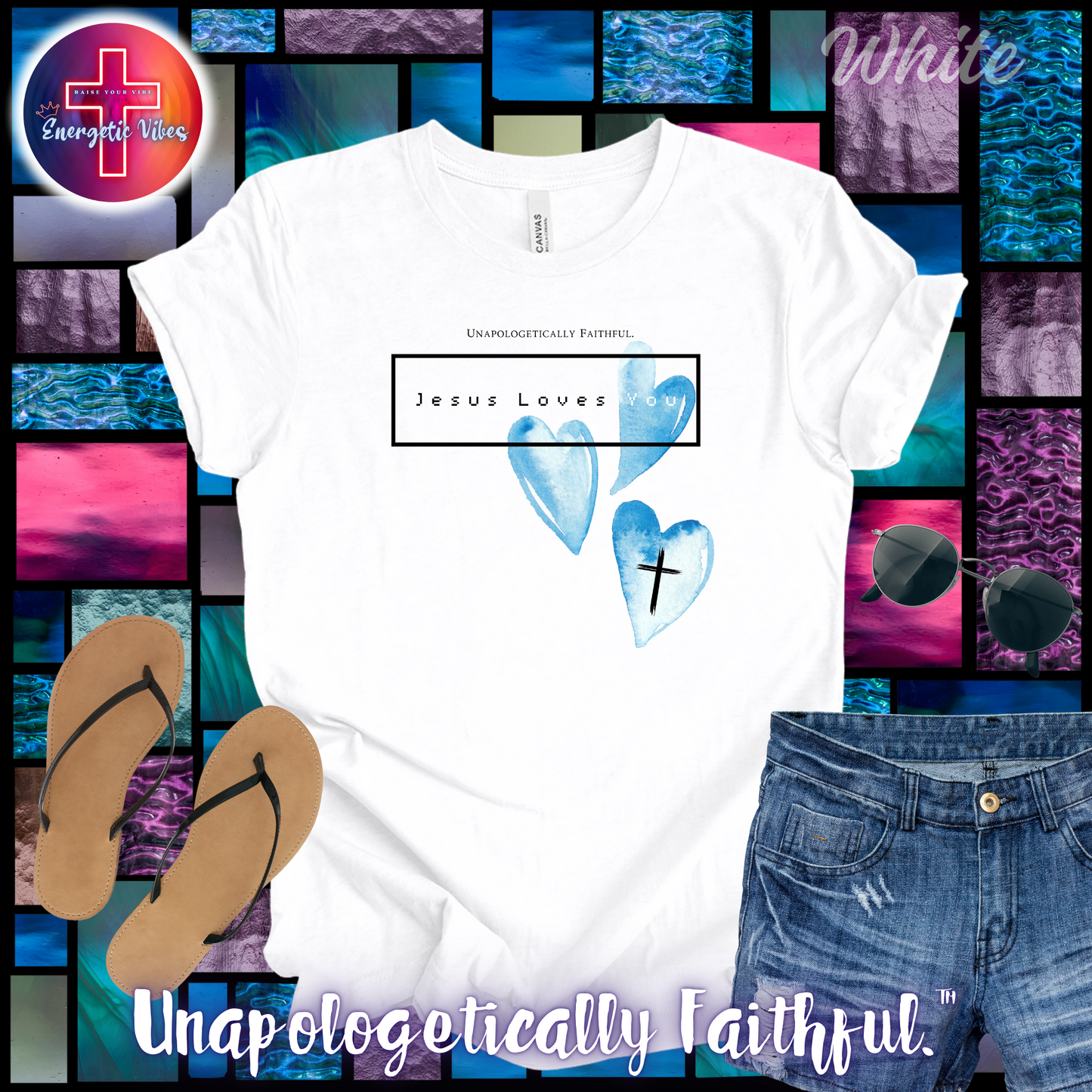 Jesus Loves You ~ Blue Hearts Unisex Christian T-Shirt | Classic Style Modern Tee