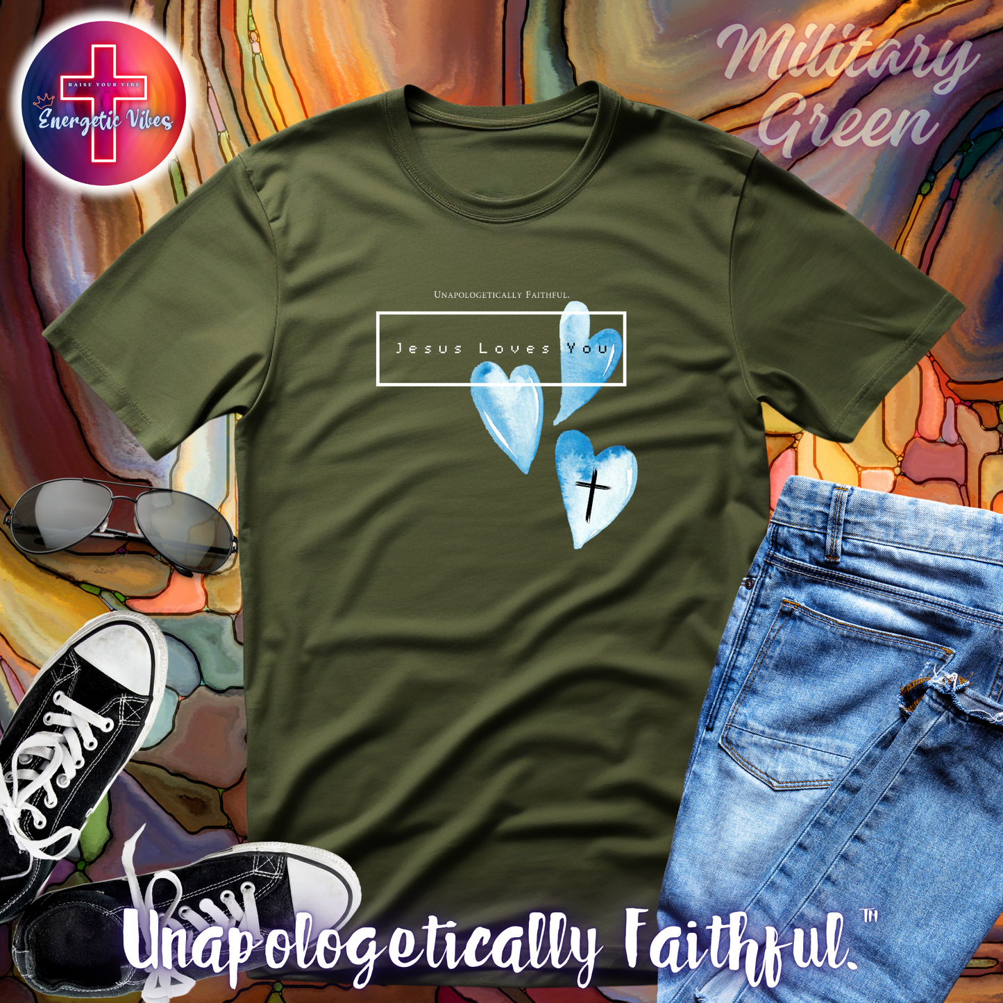 Jesus Loves You ~ Blue Hearts Unisex Christian T-Shirt | Classic Style Modern Tee