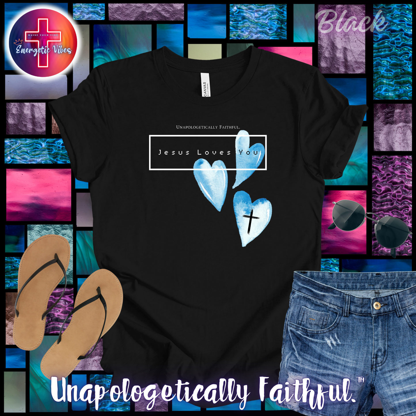 Jesus Loves You ~ Blue Hearts Unisex Christian T-Shirt | Classic Style Modern Tee