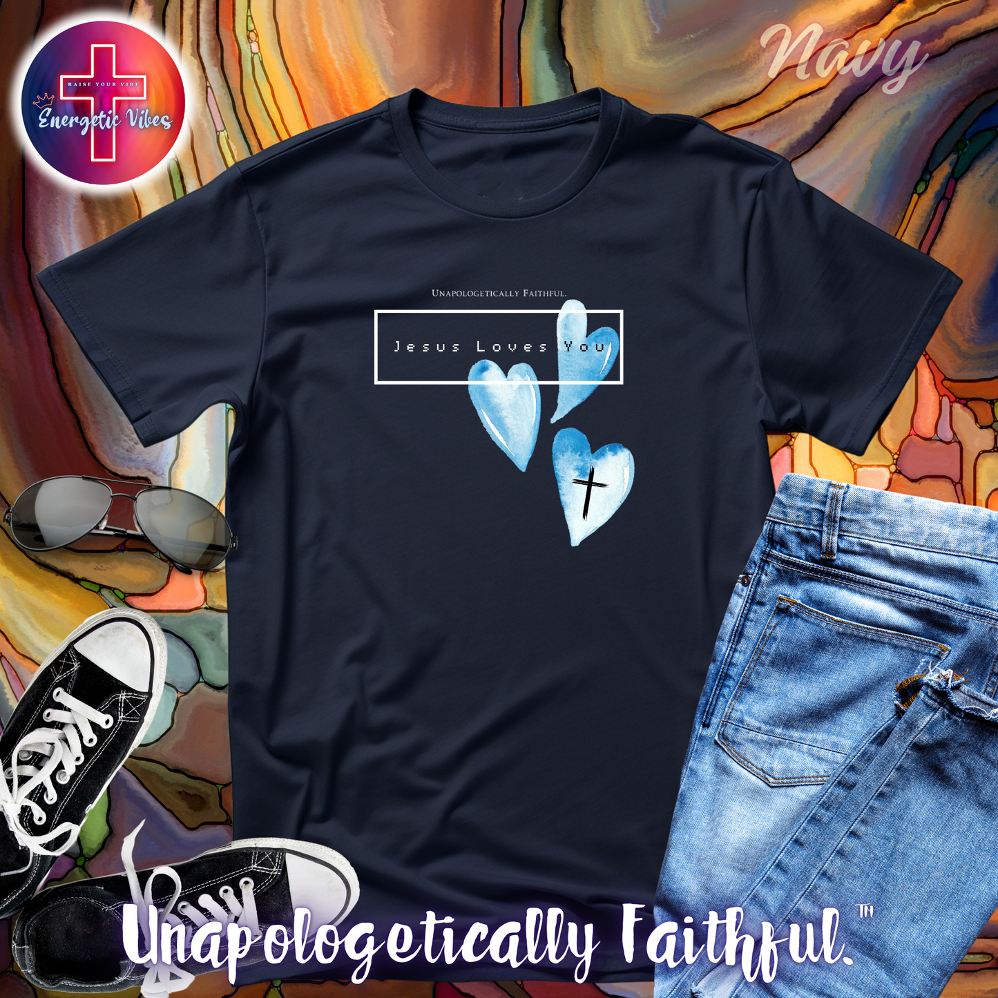 Jesus Loves You ~ Blue Hearts Unisex Christian T-Shirt | Classic Style Modern Tee