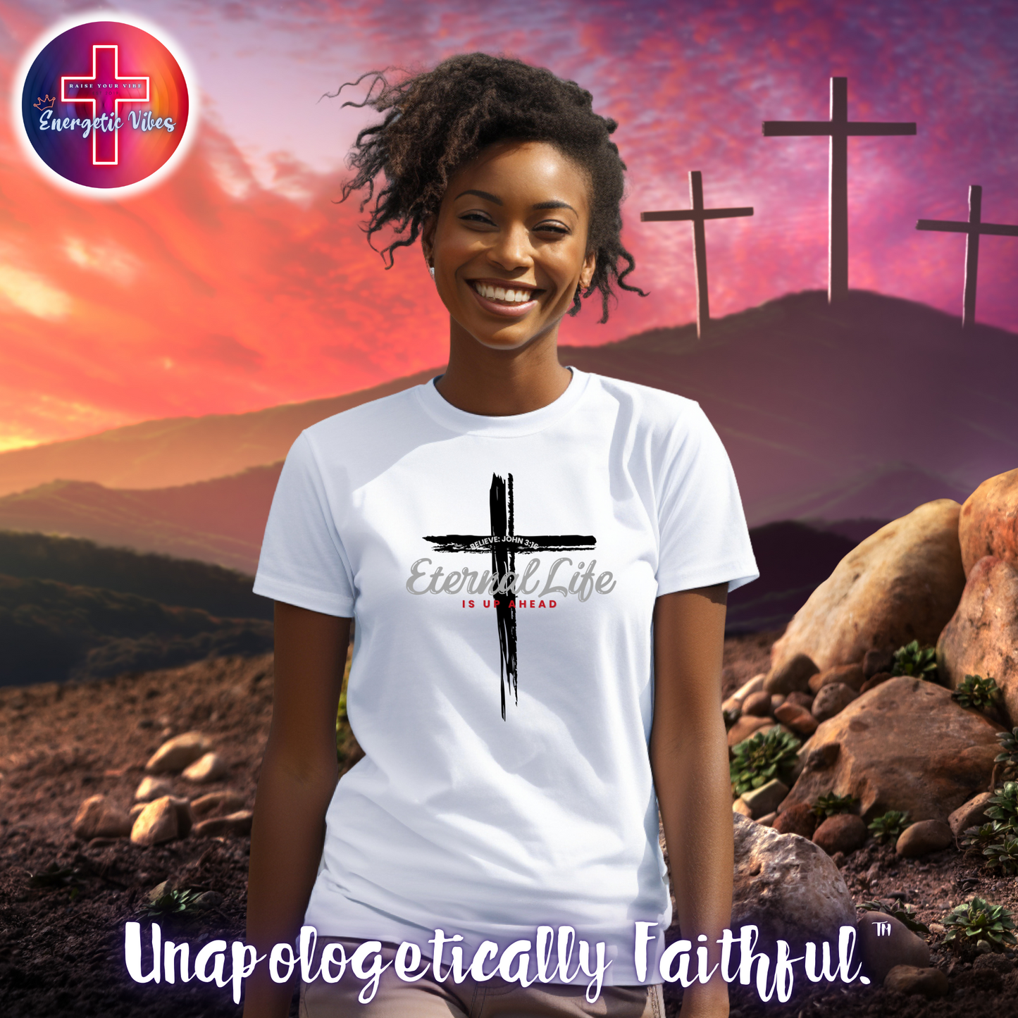 John 3:16 Eternal Life Is Up Ahead Unisex Christian T-Shirt | Classic Style Modern Tee