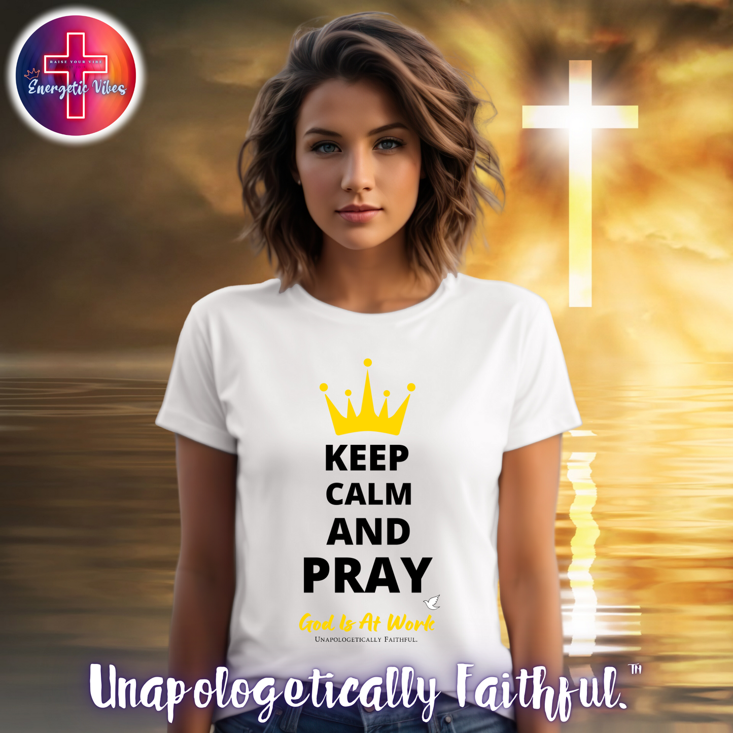 Keep Calm and Pray, God is at Work Unisex Christian T-Shirt | Classic Style Modern Tee