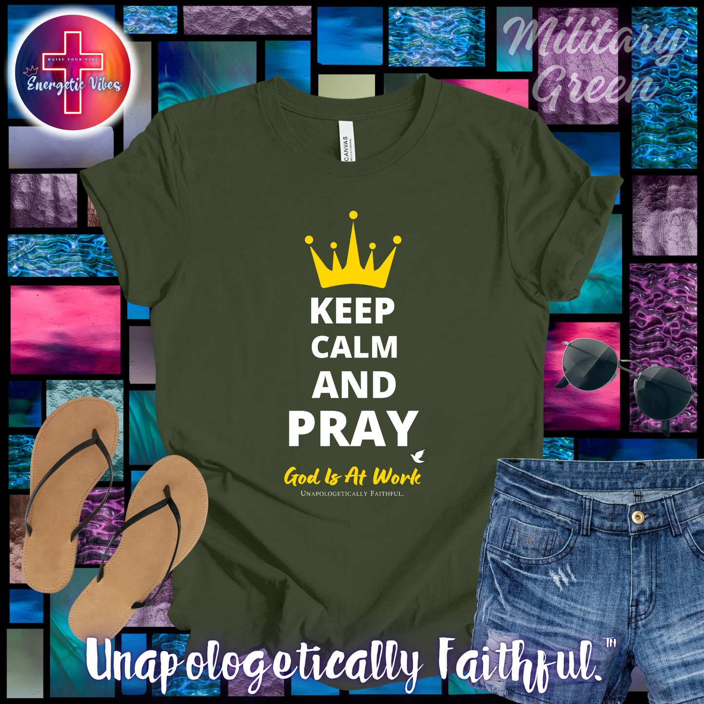 Keep Calm and Pray, God is at Work Unisex Christian T-Shirt | Classic Style Modern Tee