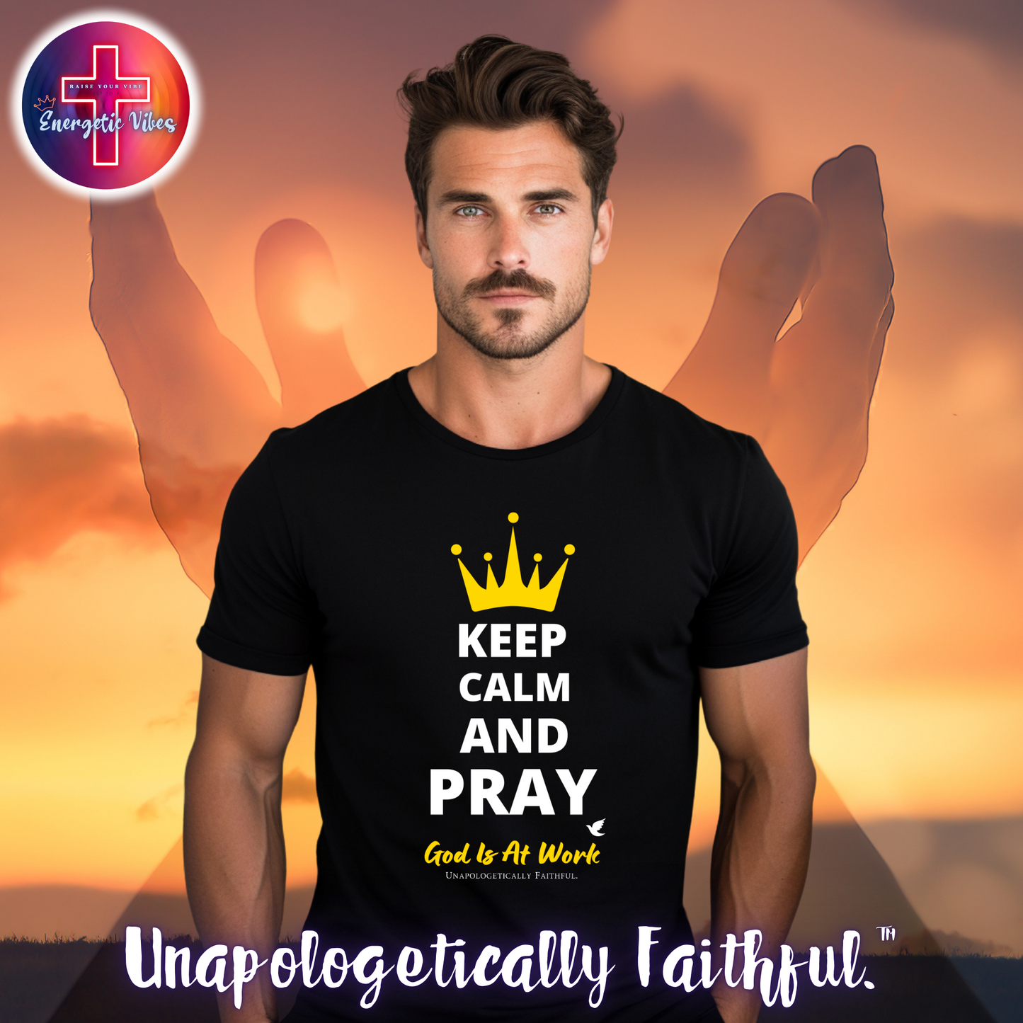 Keep Calm and Pray, God is at Work Unisex Christian T-Shirt | Classic Style Modern Tee