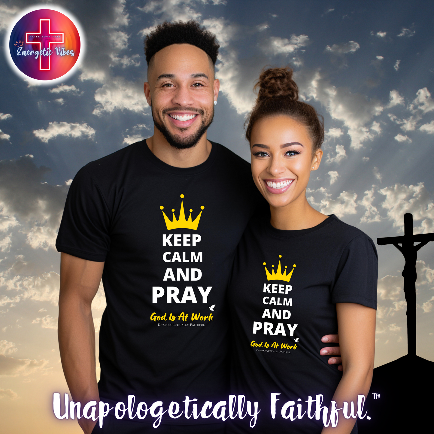 Keep Calm and Pray, God is at Work Unisex Christian T-Shirt | Classic Style Modern Tee