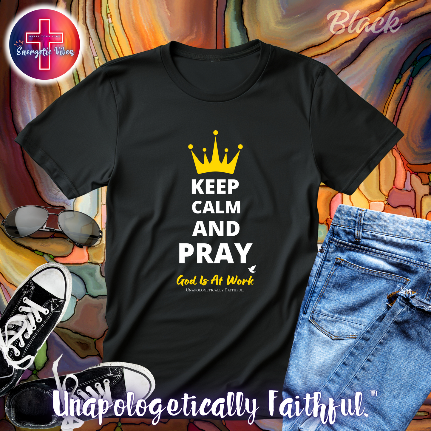 Keep Calm and Pray, God is at Work Unisex Christian T-Shirt | Classic Style Modern Tee