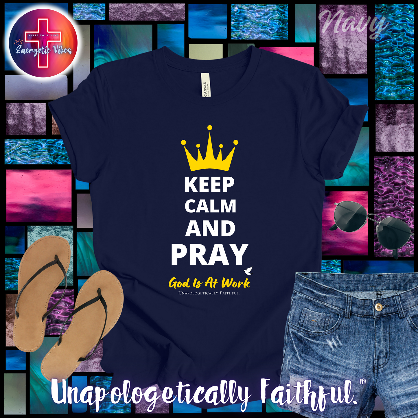 Keep Calm and Pray, God is at Work Unisex Christian T-Shirt | Classic Style Modern Tee